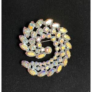 Vintage B. DAVID Aurora Borealis Crystal Rhinestone Swirl Brooch Pin 2” Stunning